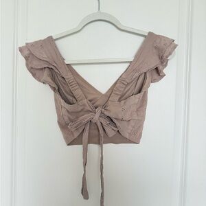 Eyelet Tie-Back Top with Ruffled Sleeves